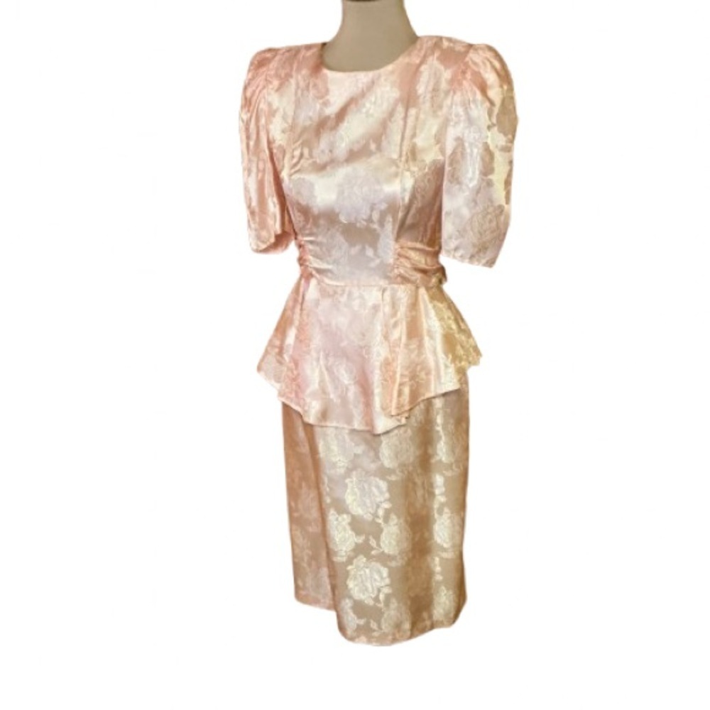Vintage 80s peachy pink peplum formal dress